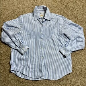 Talbots Petites Blue White Stripe Wrinkle-Resistant Button Down Shirt — 8P